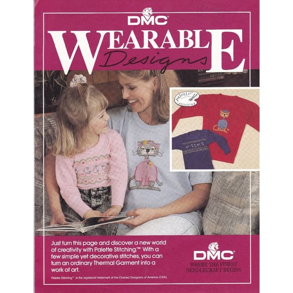 Vintage Cross Stitch Patterns, DMC Wearable Designs for Thermals, Cool Cat Bunni - Picture 1 of 1